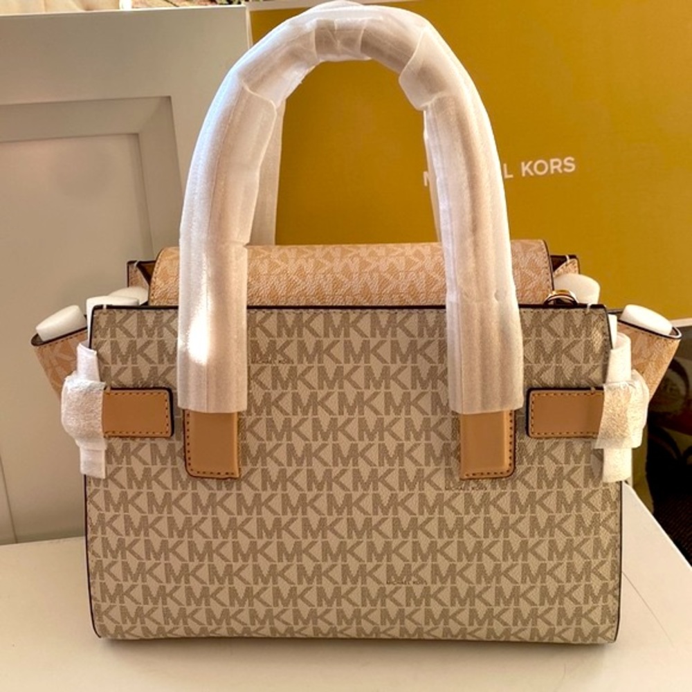MICHAEL KORS”CARMEN” COLOR-BLOCK LOGO SATCHEL - Picture 7 of 10